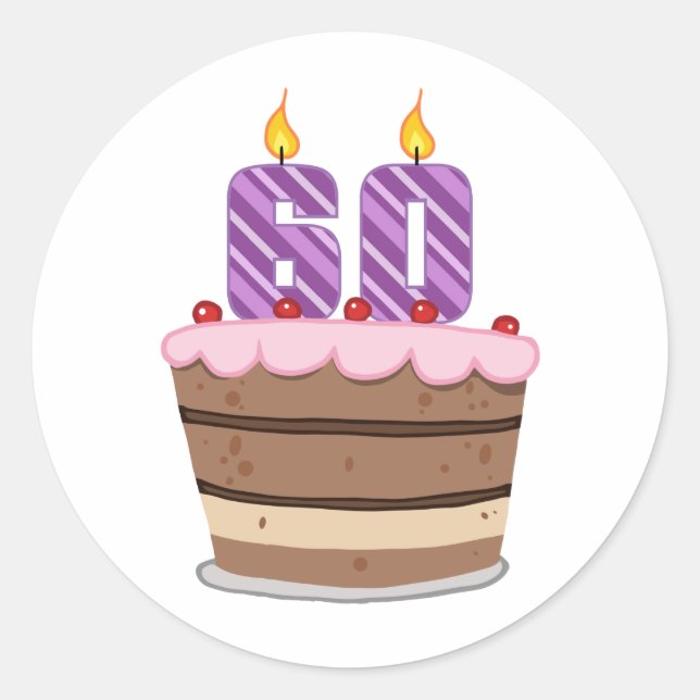 Age 60 on Birthday Cake Classic Round Sticker (Front)