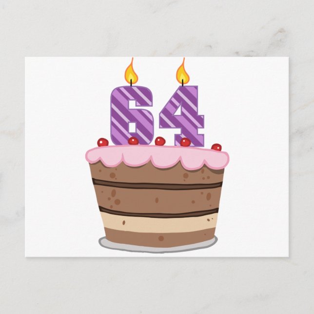 Age 64 on Birthday Cake Postcard (Front)