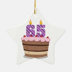 Age 65 on Birthday Cake Ceramic Tree Decoration