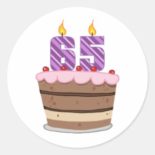 Age 65 on Birthday Cake Classic Round Sticker