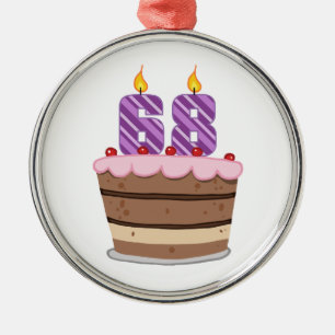 Age 68 on Birthday Cake Metal Tree Decoration