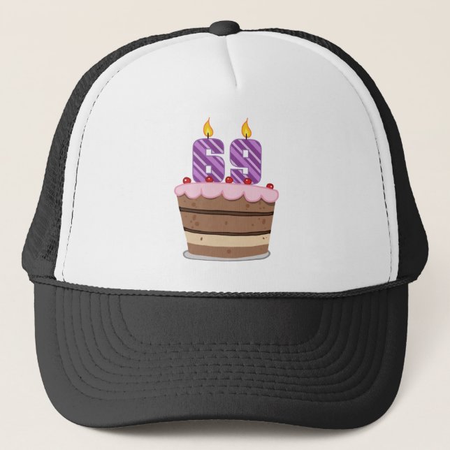 Age 69 on Birthday Cake Trucker Hat (Front)