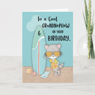 Age 6 Grandnephew Birthday Beach Funny Racoon Card