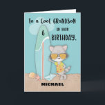 Age 6 Grandson Birthday Beach Funny Cool Racoon  Card<br><div class="desc">This card not only brings fun and humour but also a personalised greeting to a grandson of yours who will be celebrating a 6th birthday soon. Start customising this with his name before ordering. Do it now!</div>