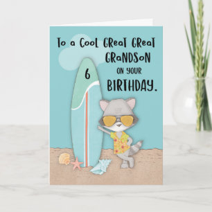 Age 6 Great Great Grandson Birthday Beach Racoon Card