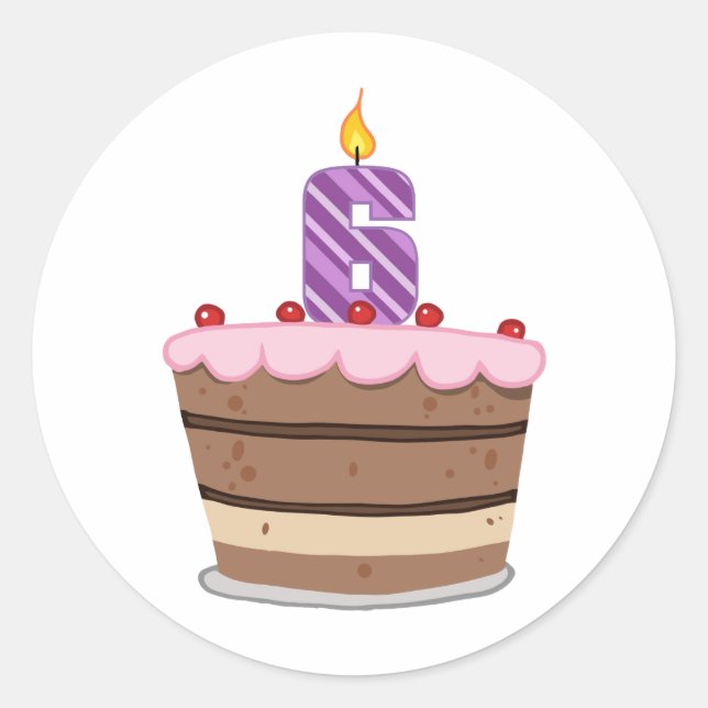 Age 6 on Birthday Cake Classic Round Sticker (Front)