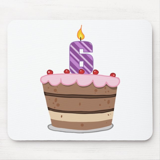 Age 6 on Birthday Cake Mouse Mat (Front)