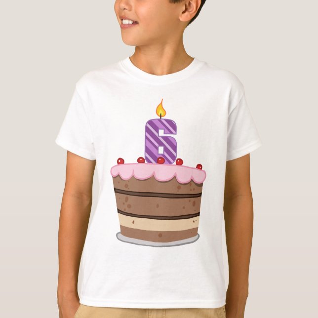Age 6 on Birthday Cake T-Shirt (Front)