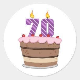 Age 70 on Birthday Cake Classic Round Sticker