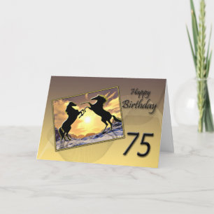 Age 75, Birthday card with rearing horses