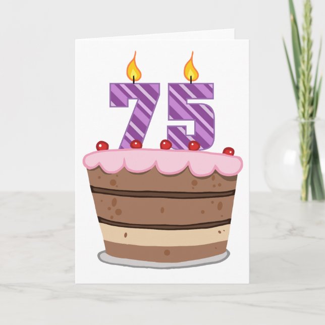 Age 75 on  Birthday Cake Card (Front)