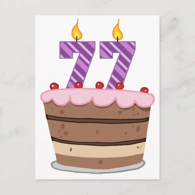 Age 77 on Birthday Cake Postcard (Front)