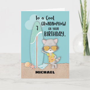Age 7 Grandnephew Birthday Beach Funny Racoon Card