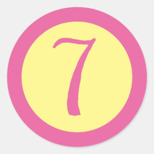 Age 7 Number Customisable Pink Text on Yellow Classic Round Sticker
