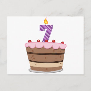 Age 7 on Birthday Cake Postcard