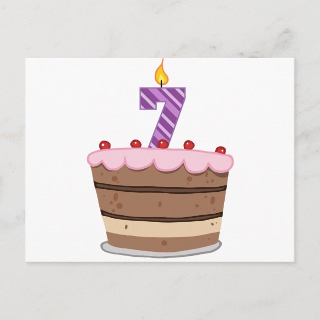 Age 7 on Birthday Cake Postcard (Front)