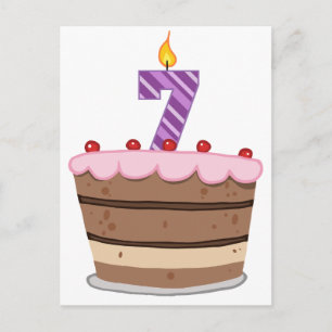Age 7 on Birthday Cake Postcard