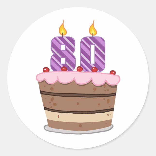 Age 80 on Birthday Cake Classic Round Sticker (Front)