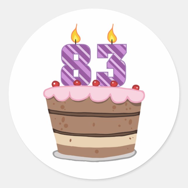Age 83 on  Birthday Cake Classic Round Sticker (Front)