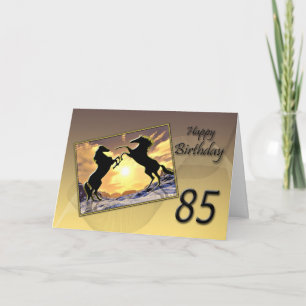 Age 85, Birthday card with rearing horses