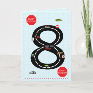 Age 8, 8th birthday, toy cars and road card