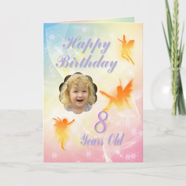 Age 8, flower fairy birthday card (Front)
