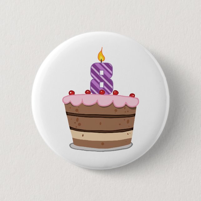 Age 8 on Birthday Cake 6 Cm Round Badge (Front)