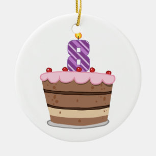 Age 8 on Birthday Cake Ceramic Tree Decoration