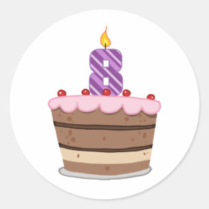 Age 8 on Birthday Cake Classic Round Sticker