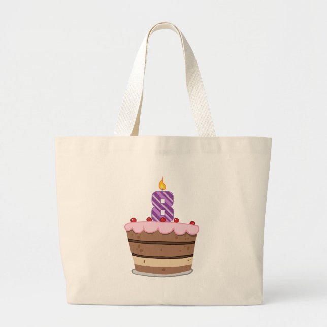 Age 8 on Birthday Cake Large Tote Bag (Front)
