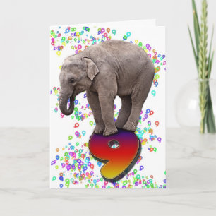 Age 9, a happy elephants birthday card