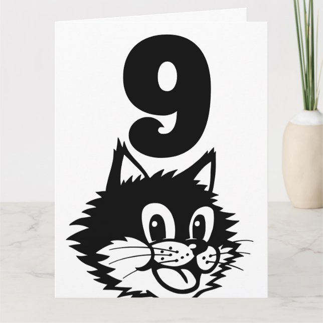 AGE 9 BIRTHDAY CAT CARD (Front)
