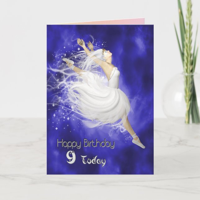 Age 9, leaping ballerina birthday card (Front)