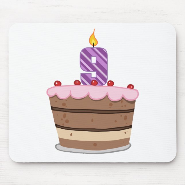 Age 9 on Birthday Cake Mouse Mat (Front)