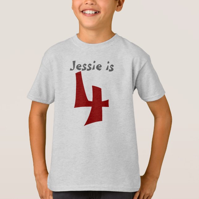 Age and Name  Customisable 4th Birthday Tshirt (Front)