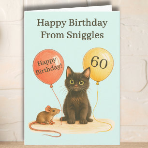 Age ballons, cat & mouse, milestone birthday card