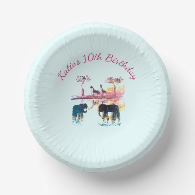 Age Birthday Elephant, Giraffe Animal Paper Plate (Front)