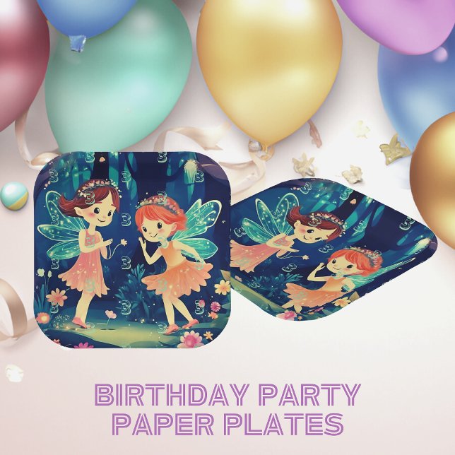 Age Birthday Enchanted Forest Fairies Blue Paper Plate (Creator Uploaded)