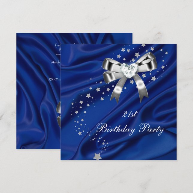Age Birthday Party Blue Silver Invitation (Front/Back)