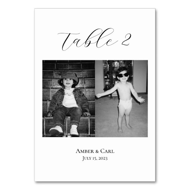 Age Childhood Photos Wedding Table Card Numbers (Front)