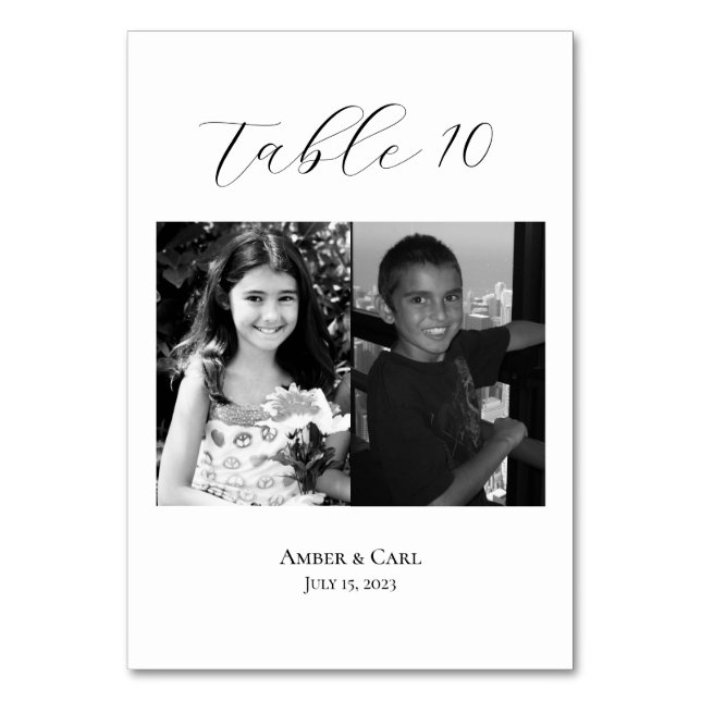 Age Childhood Photos Wedding Table Card Numbers (Front)