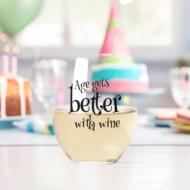 Age Gets Better With Wine Birthday Personalised Stemless Wine Glass (Insitu (Birthday))