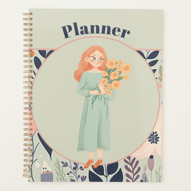 age Green Aesthetic Floral  Planner (Front)
