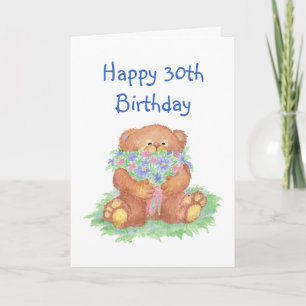 Age Humour 30th Birthday, Cute Teddy Bear Flowers Card