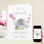 Age is Irrelephant Cute Elephant Funny Birthday Card<br><div class="desc">Funny birthday card,  titled "Age is irrelephant". Design features a whimsical illustration of a cute elephant with birthday balloons,  love hearts and flowers. You can personalise the card for anyone you want on the front and you can also write your own message inside.</div>