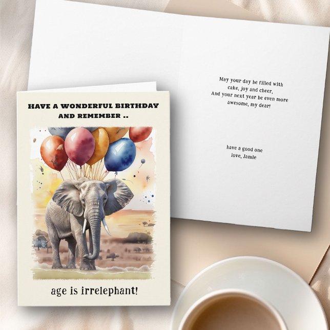 Age is Irrelephant Elephant Funny Birthday Card (Age is Irrelephant Funny Birthday Card)