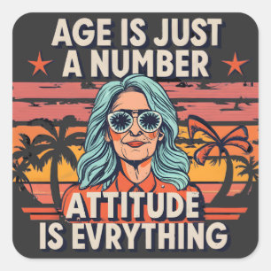 Age Is Just A Number, Vintage Retro Elderly Woman Square Sticker