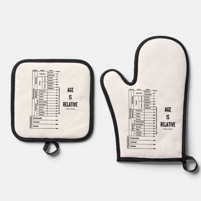 Age Is Relative Geological Time Chart Geek Humour Oven Mitt & Pot Holder Set (Front)
