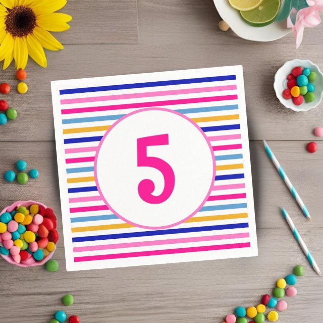Age Number Colourful Stripe Pattern Vivid Party   Napkin (Creator Uploaded)