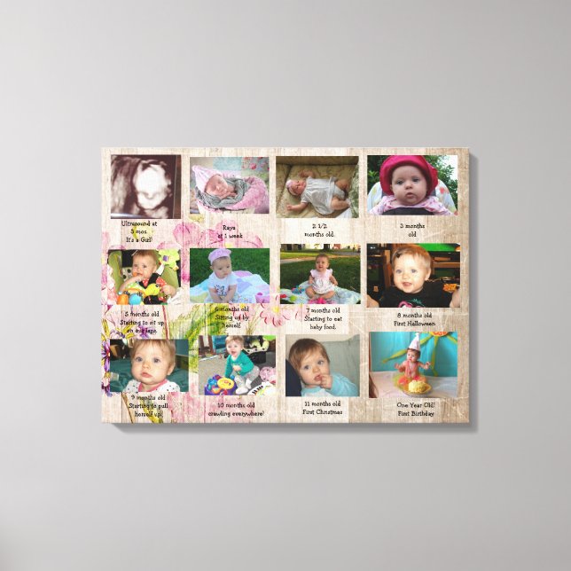 Age Progression First Year Baby Photo Art Canvas Print (Front)